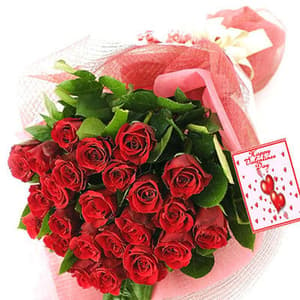 20 Red Roses with Valentines Greeting Card